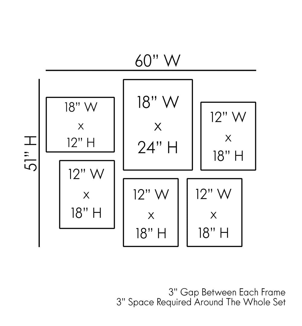 Space Gallery Wall size guide showcasing dimensions for stunning gallery walls. Perfect for space-themed decor.