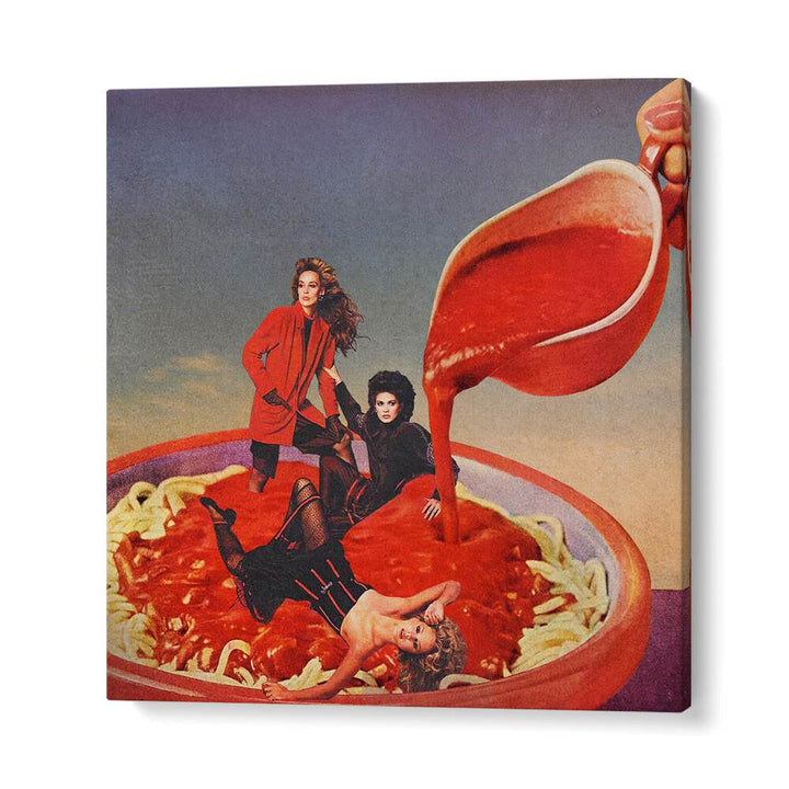 Surreal art print featuring SPAGHETTI TOMATO SAUCE, perfect for a bold statement in your home by Vertigo Artography.