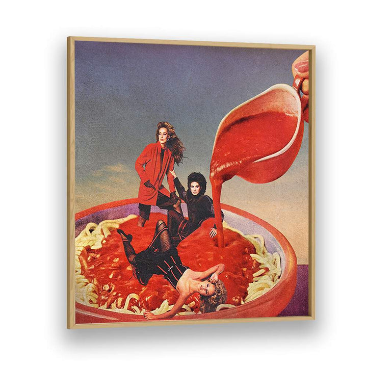 Surreal art print featuring vibrant Spaghetti Tomato Sauce, a unique piece by Vertigo Artography for your home decor.