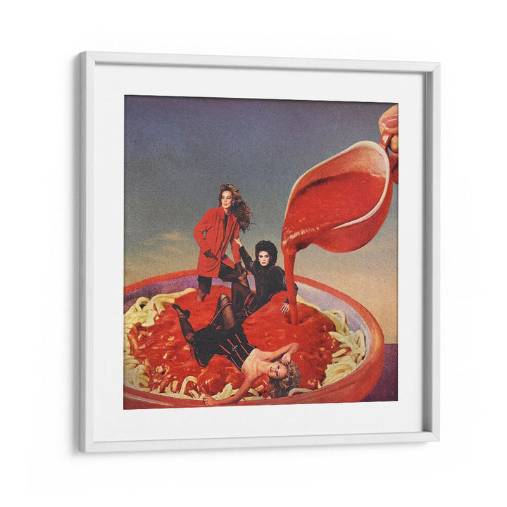 Surreal art print featuring SPAGHETTI TOMATO SAUCE, perfect for adding a bold statement to any space by Vertigo Artography.