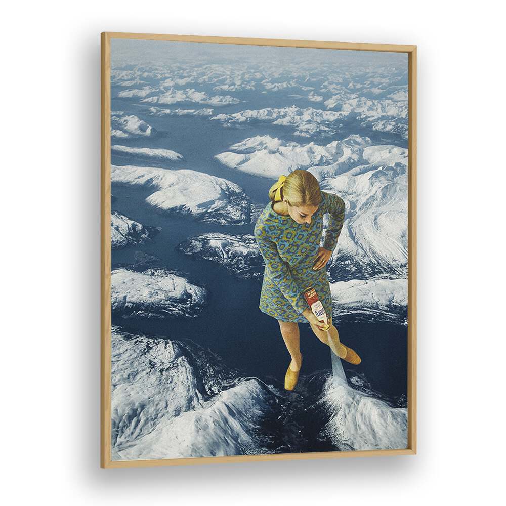 Surreal art prints featuring a whimsical scene of spraying snow on mountains, perfect for transforming your space.