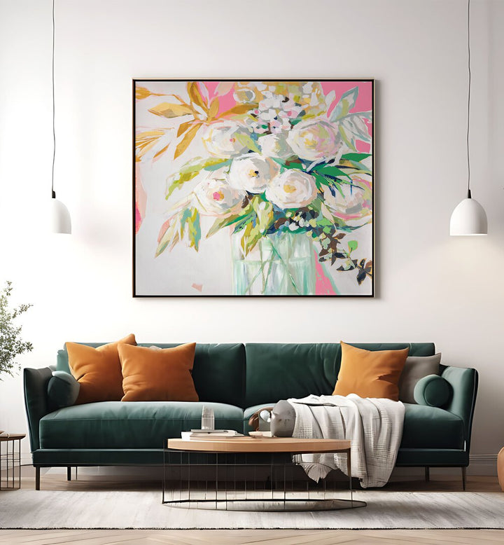 Vibrant SPRINGTIME SOIREE FLORAL, FLORAL FLOWER PAINTINGS brighten modern living spaces with abstract blooms.