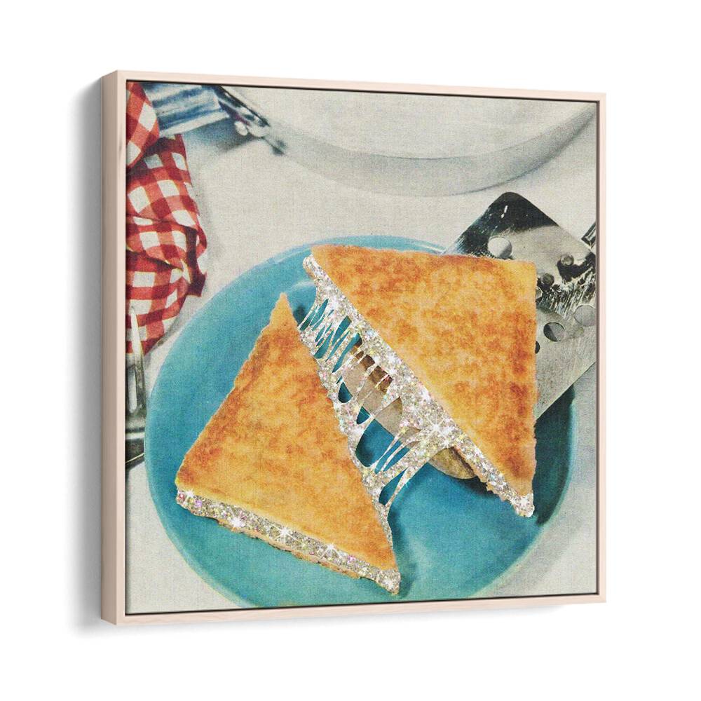 Surreal art print "STARRY SANDWICH" by Vertigo Artography showcases imaginative grilled cheese on vibrant blue plate.