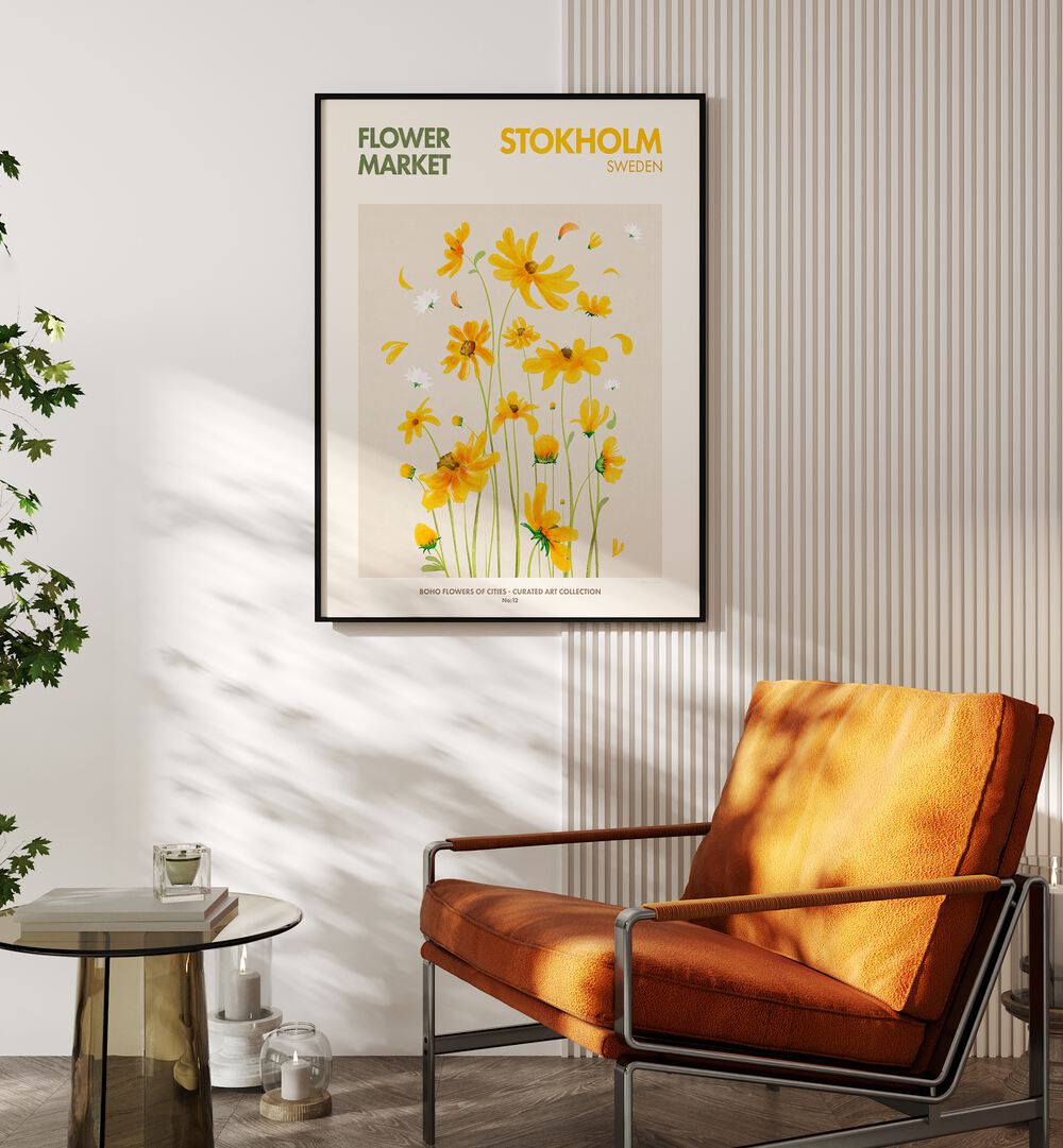 Bright yellow flowers featured in STOKHOLM - FLOWERMARKET, FLORAL FLOWER PAINTINGS, perfect for vibrant home decor.