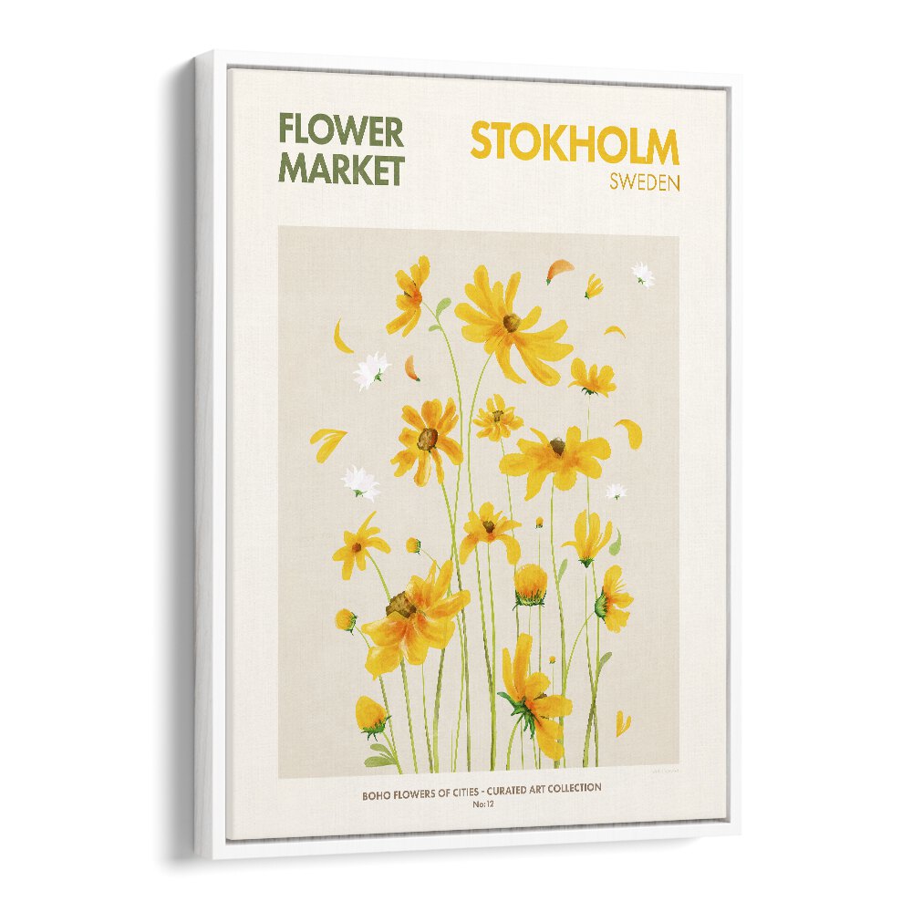 Bright yellow flowers in "STOKHOLM - FLOWERMARKET, FLORAL FLOWER PAINTINGS" add elegance to any space.