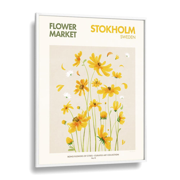 Bright yellow flowers in a stylish frame highlight the STOKHOLM - FLOWERMARKET, FLORAL FLOWER PAINTINGS collection.