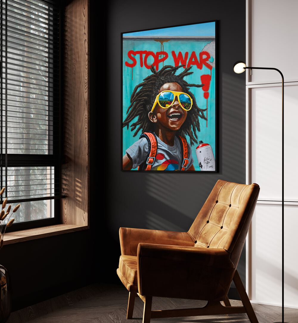 Bright and joyful, STOP WAR, AFRICAN ART PAINTINGS by Christian Beijer brings a powerful message of peace to your space.