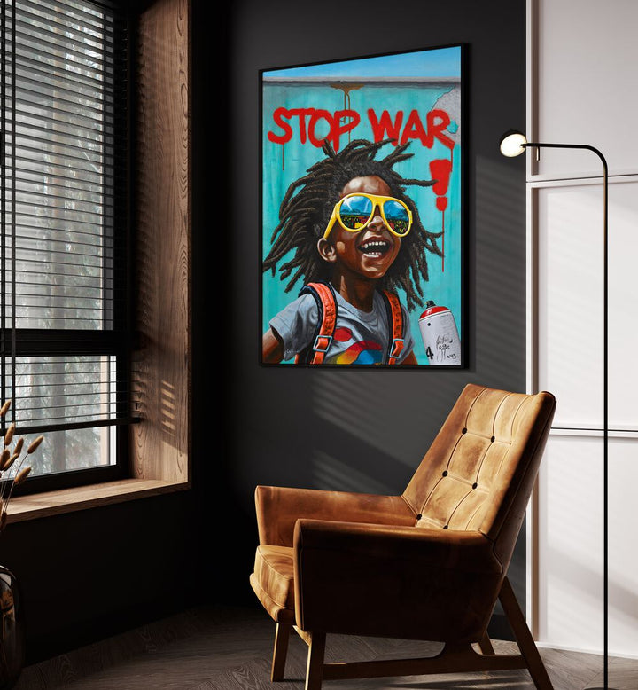 Bright and joyful, STOP WAR, AFRICAN ART PAINTINGS by Christian Beijer brings a powerful message of peace to your space.