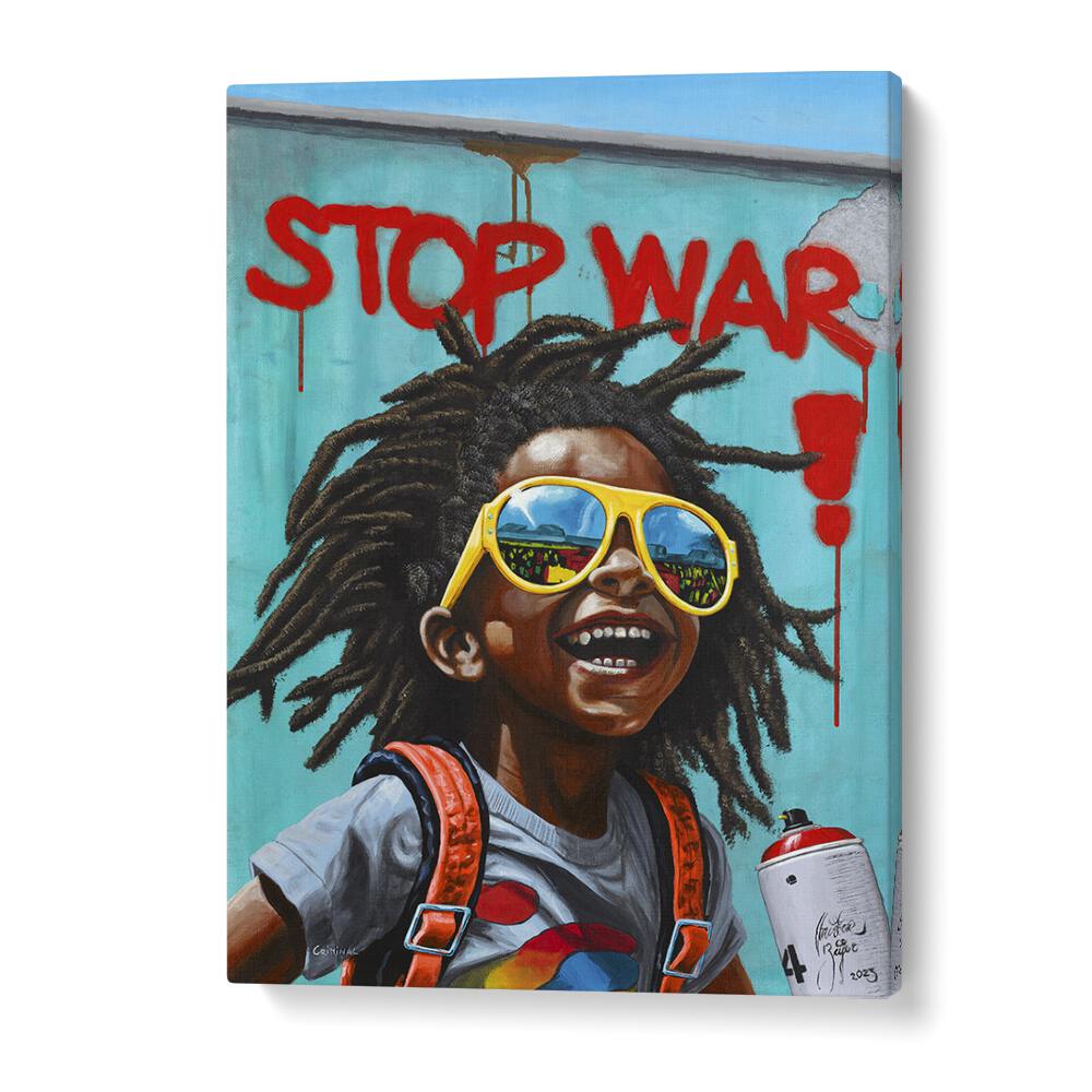 Bright and joyful "STOP WAR, AFRICAN ART PAINTINGS" by Christian Beijer, spreading a message of peace and hope.