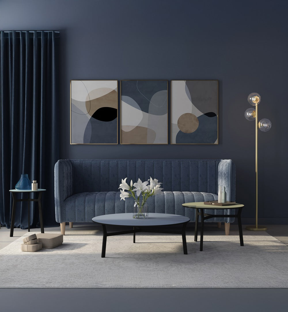 Elevate your décor with the STORM VEIL LAYERS SET, SET OF 3 PAINTINGS showcasing elegant abstract designs.