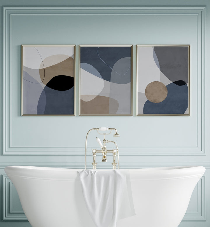 Enhance your decor with the STORM VEIL LAYERS SET, SET OF 3 PAINTINGS featuring elegant abstract designs.