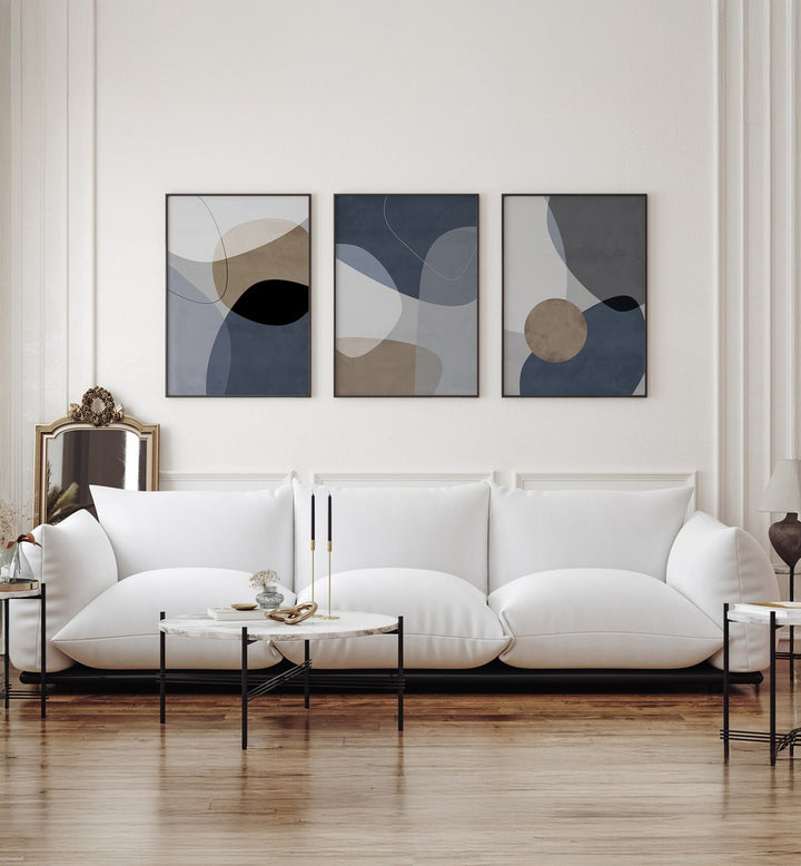 Enhance your decor with the STORM VEIL LAYERS SET, SET OF 3 PAINTINGS, featuring elegant abstract designs.