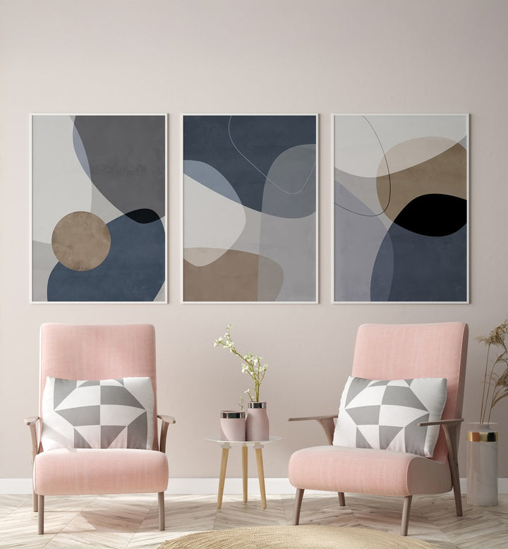 Elevate your decor with the STORM VEIL LAYERS SET, SET OF 3 PAINTINGS, perfect for a sophisticated living space.