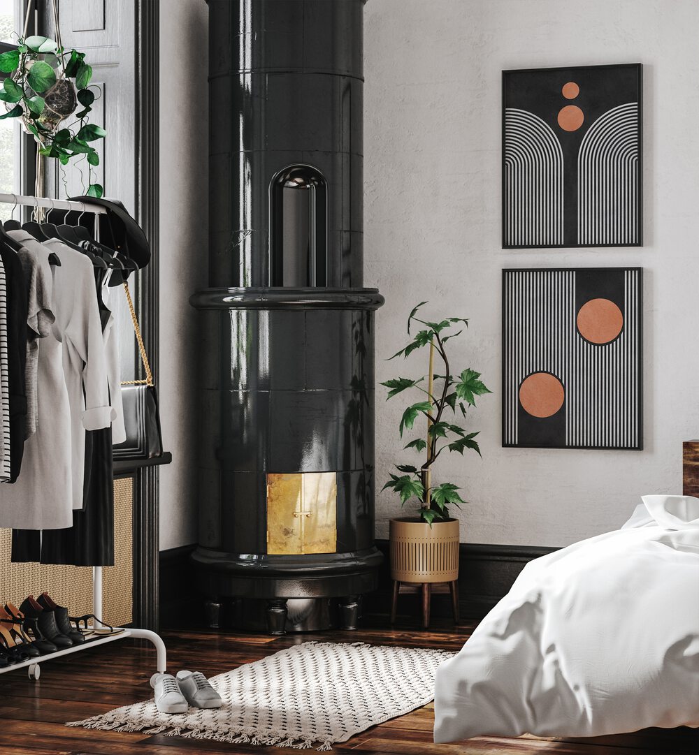 Elevate your décor with STRIPES AND CIRCLES ON BLACK SET, SET OF 2 PAINTINGS, perfect for modern living spaces.