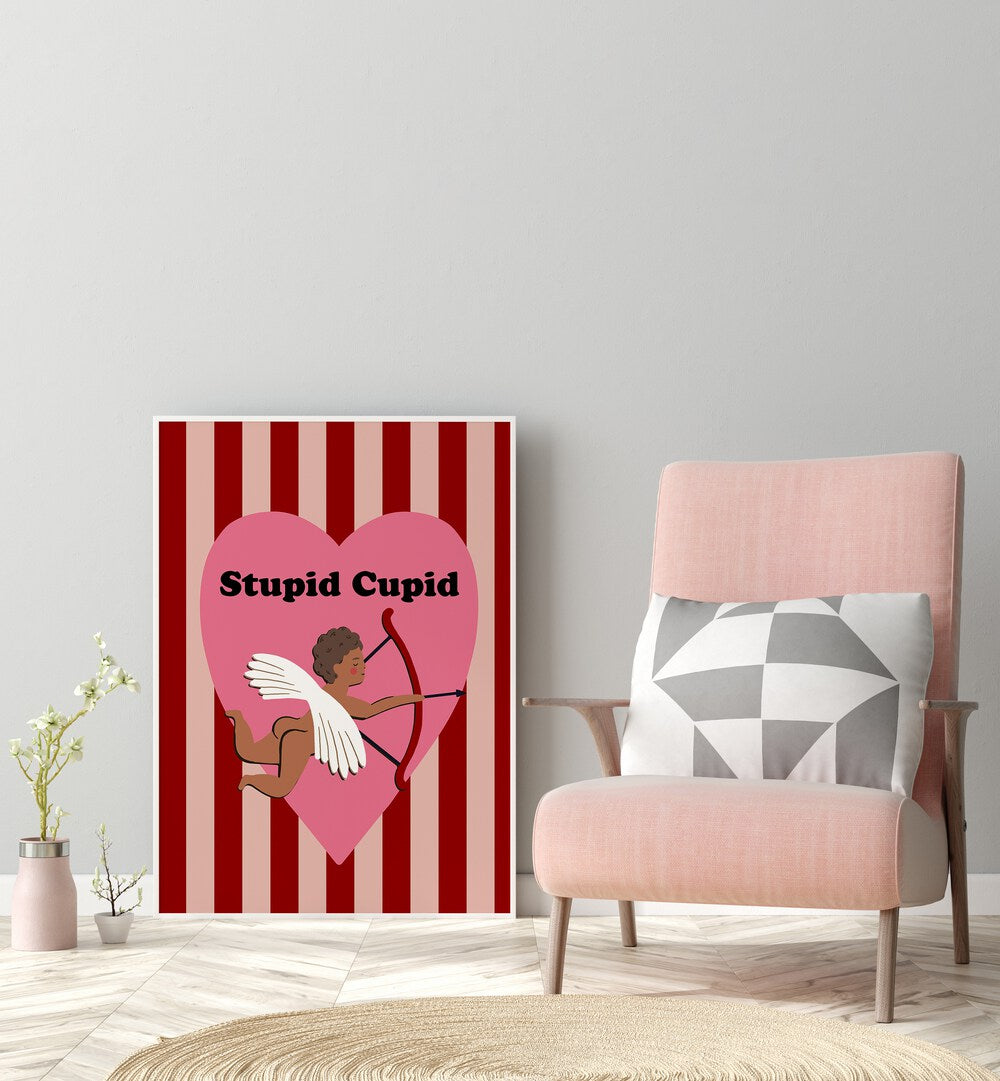 Whimsical STUPID CUPID, QUOTES poster adds humor and charm to any room, perfect for uplifting your space.