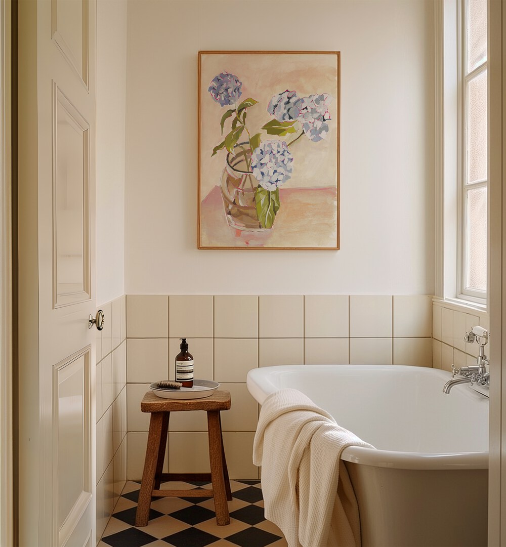 Stylish bathroom featuring SUMMER BLOOMS artwork, bringing vibrant floral beauty into your home decor.