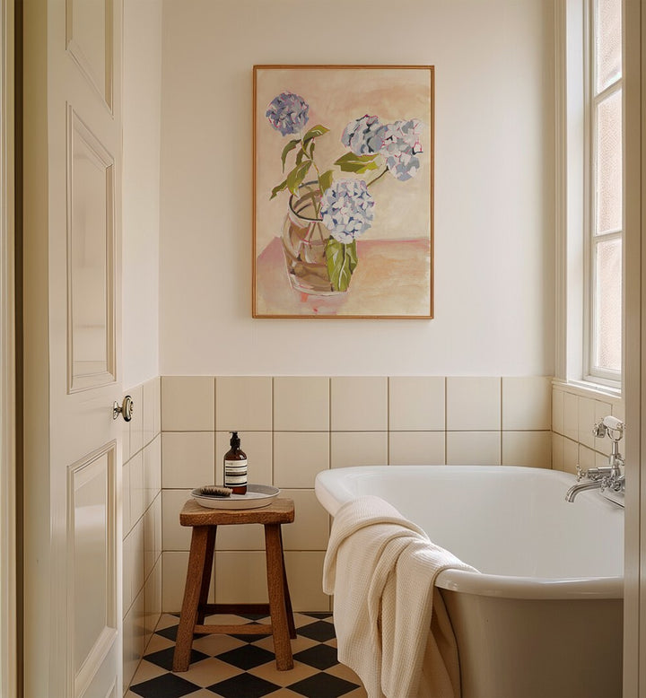 Stylish bathroom featuring SUMMER BLOOMS artwork, bringing vibrant floral beauty into your home decor.