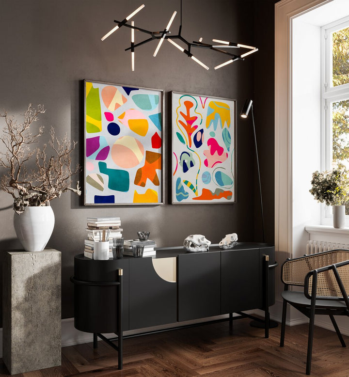 Brighten your home with the SUMMER CUTOUTS SET, SET OF 2 PAINTINGS, showcasing vibrant summer-inspired artwork.