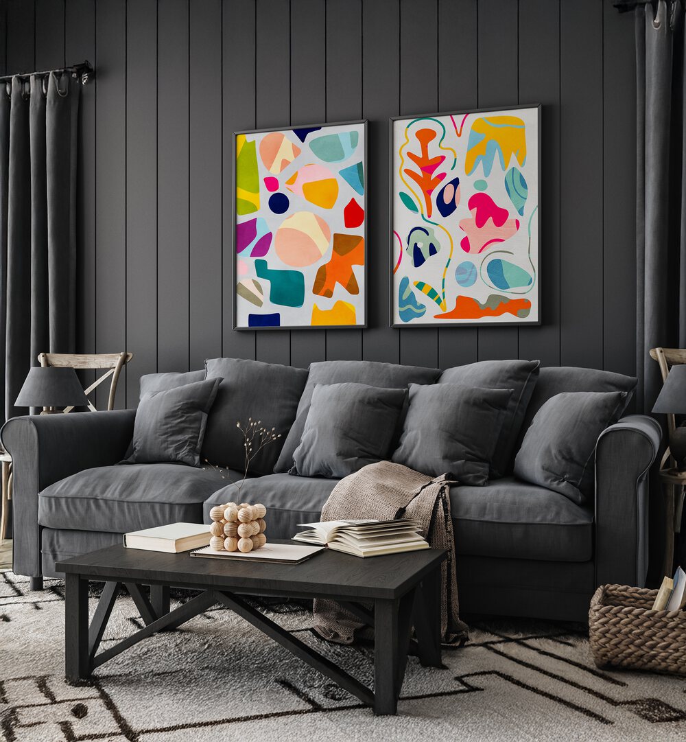 Brighten your home with the SUMMER CUTOUTS SET, SET OF 2 PAINTINGS, capturing the essence of summer's joy.