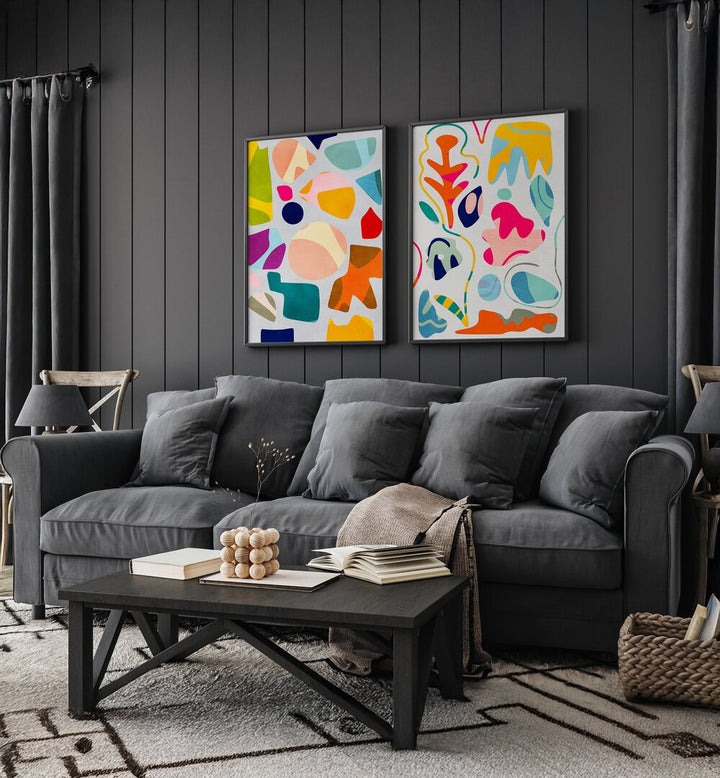 Brighten your home with the SUMMER CUTOUTS SET, SET OF 2 PAINTINGS, capturing the essence of summer's joy.