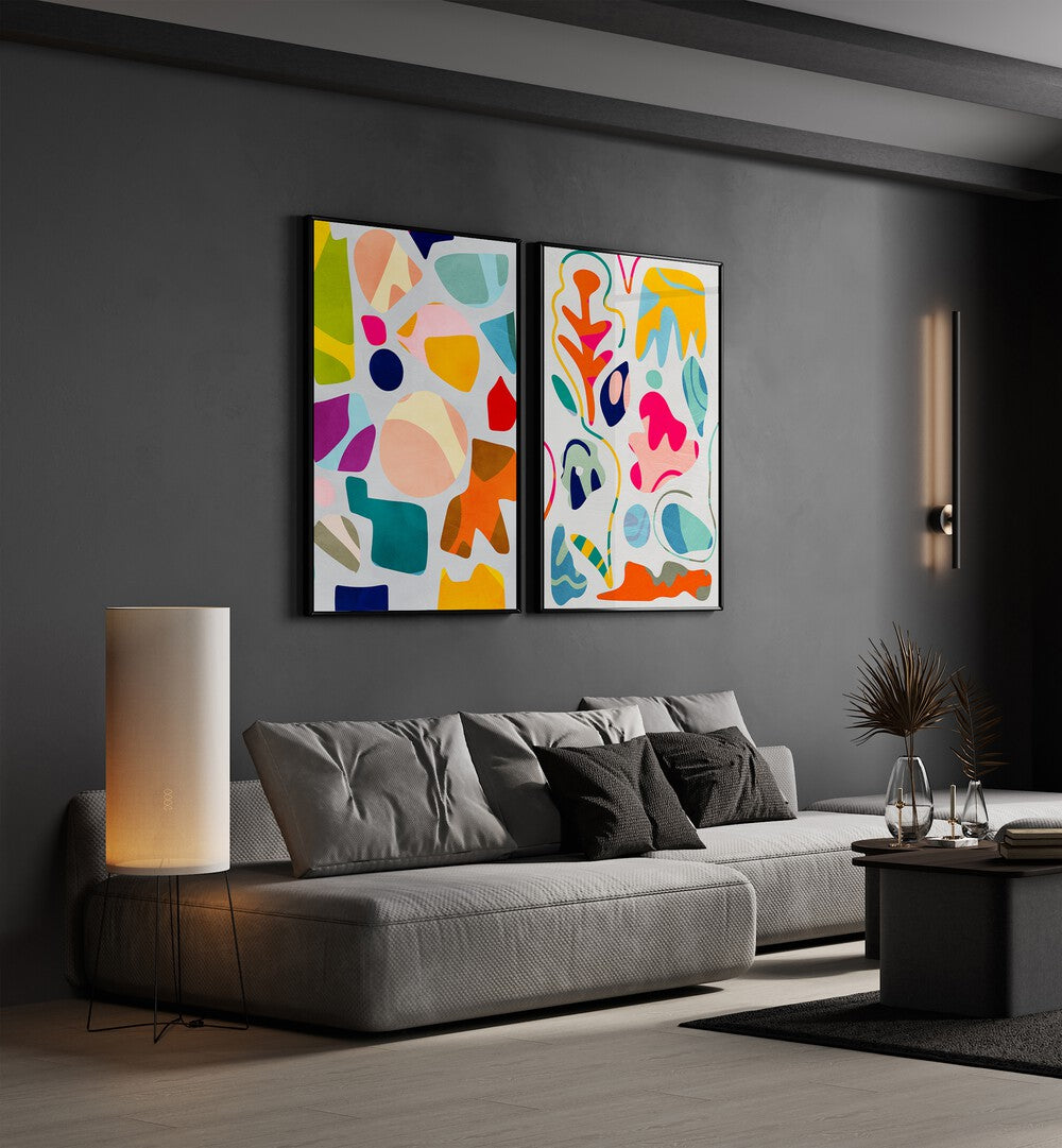 Brighten your home with the SUMMER CUTOUTS SET, SET OF 2 PAINTINGS, showcasing vibrant summer-inspired designs.