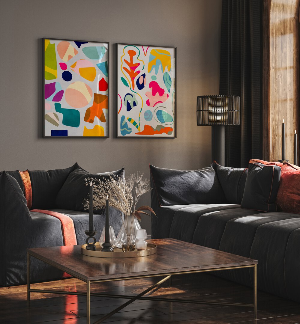 Brighten your space with the SUMMER CUTOUTS SET, SET OF 2 PAINTINGS, capturing summer's vibrant spirit.