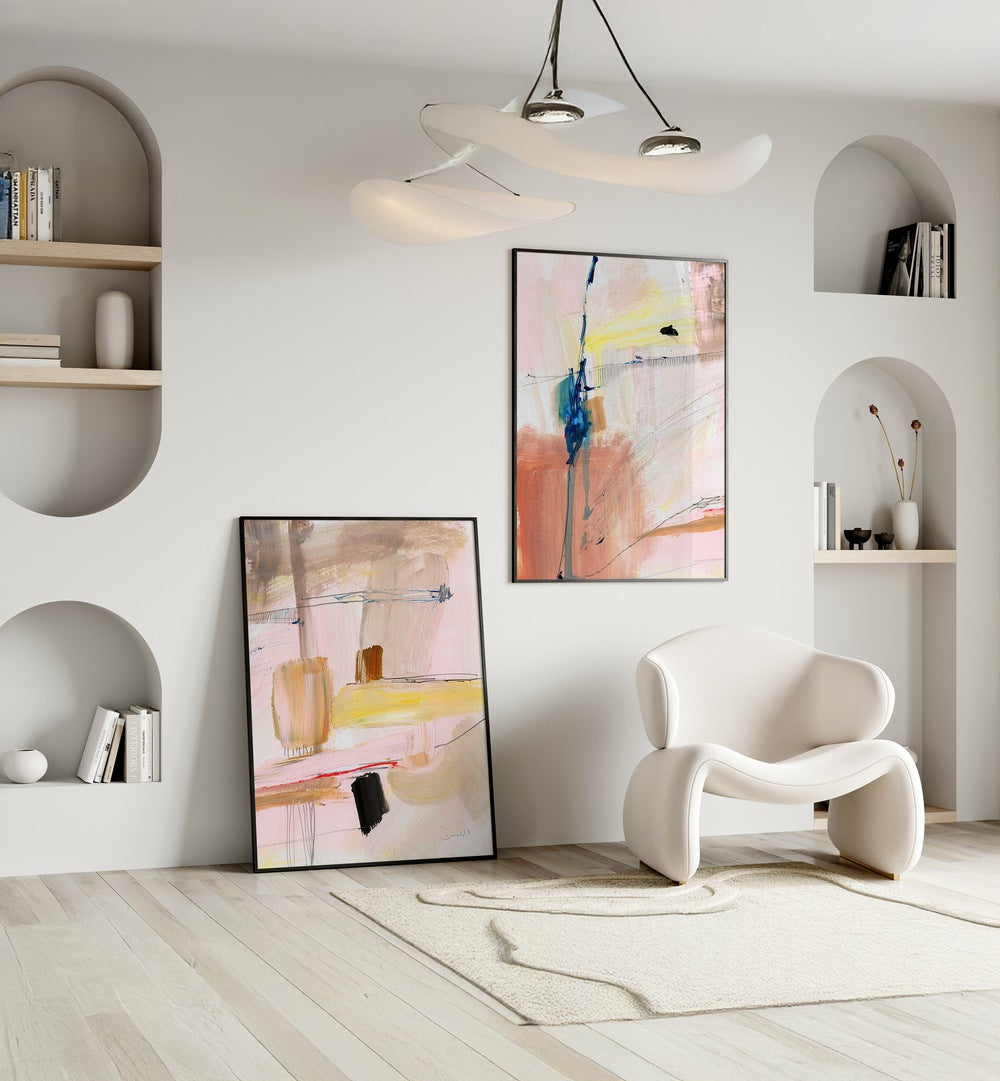 Enhance your space with the SUMMER DREAM SET, SET OF 2 PAINTINGS, showcasing vibrant summer-inspired colors.