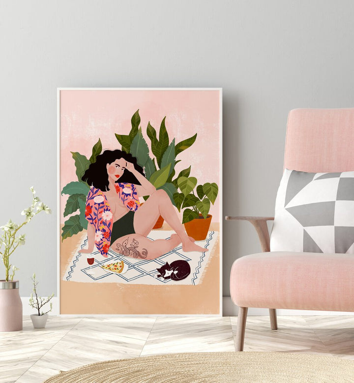 Vibrant SUNDAY PIZZA, PORTRAITS artwork by Maja Tomjanovic, showcasing joy and creativity in a cozy setting.