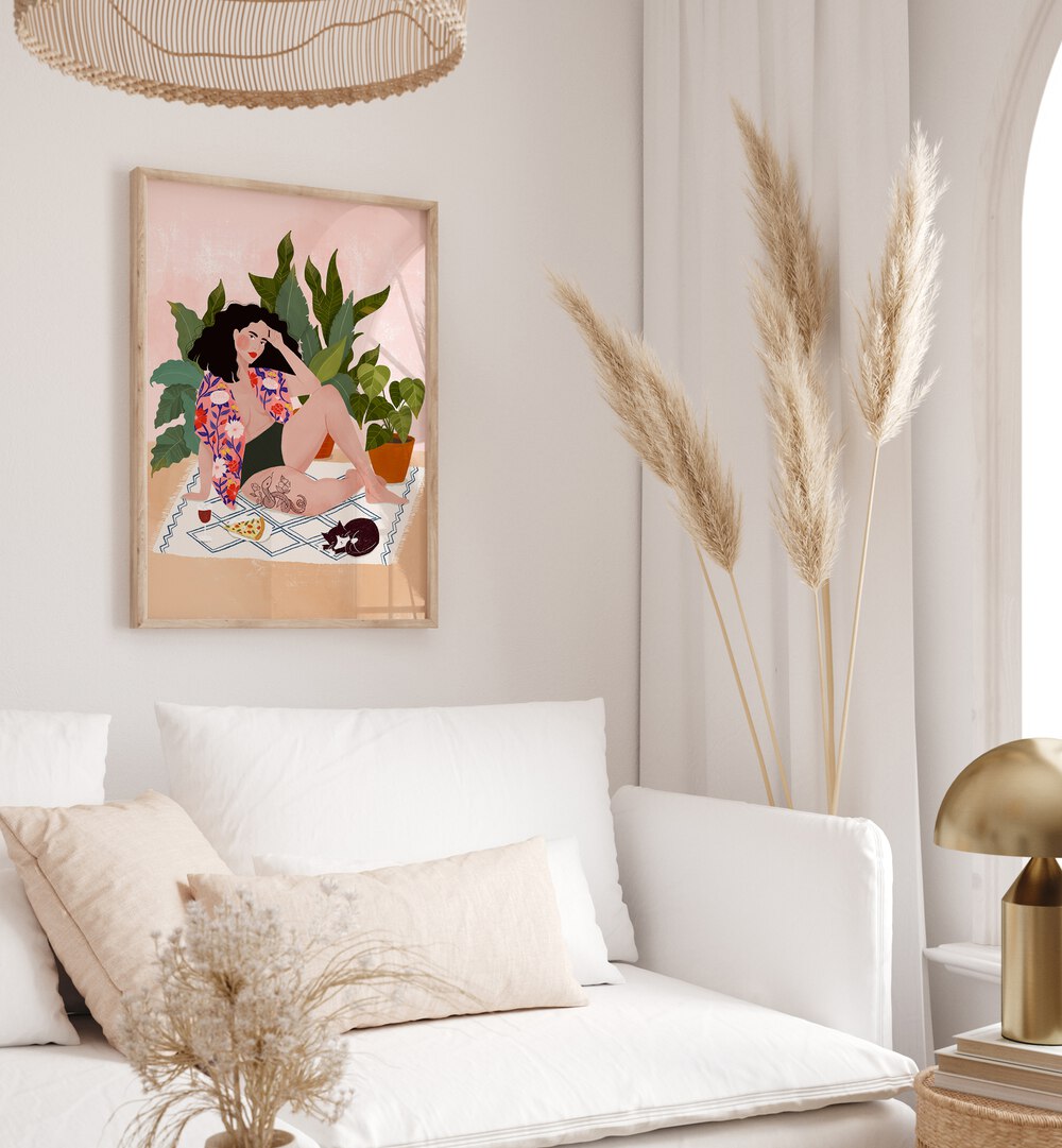 Vibrant "SUNDAY PIZZA, PORTRAITS" artwork by Maja Tomjanovic, showcasing joyful moments and artistic flair.