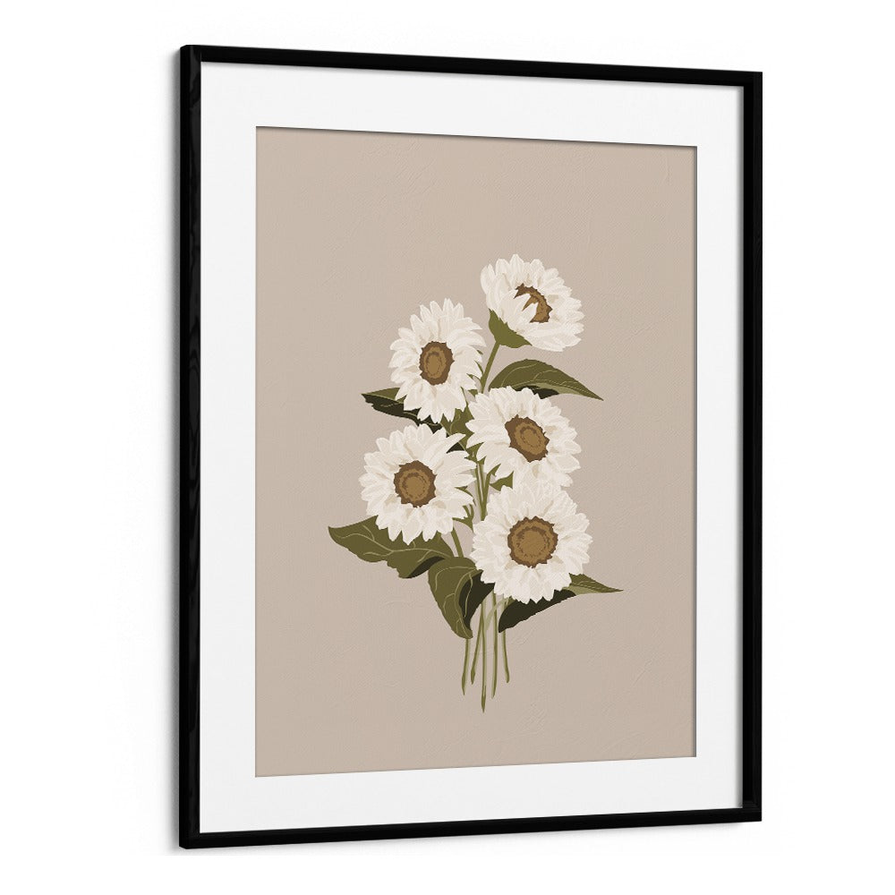 Bright Sunflower Bouquet floral flower paintings in a sleek black frame, perfect for enhancing any space.