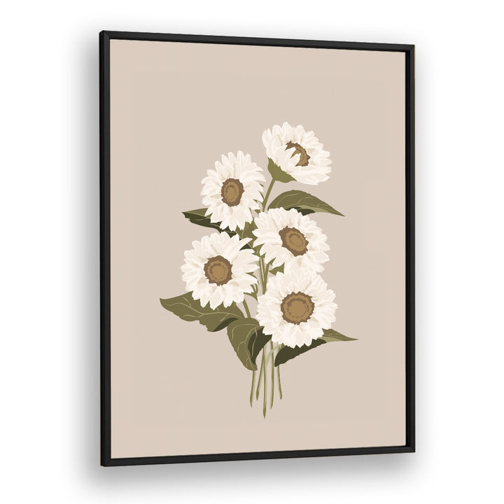 Brighten your decor with a SUNFLOWER BOUQUET, FLORAL FLOWER PAINTINGS in a sleek black frame for a modern touch.