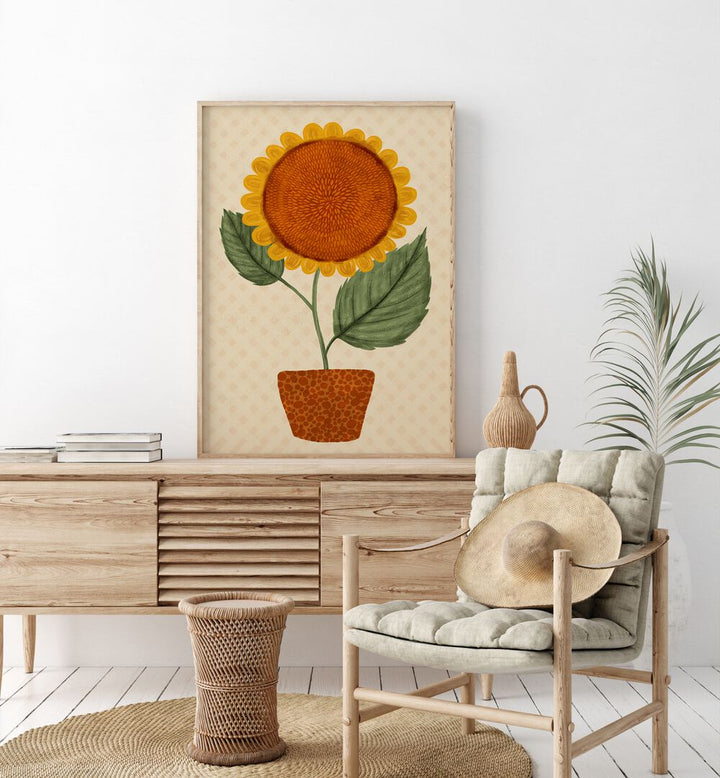 Bright sunflower pot featured in floral flower paintings, perfect for enhancing any home decor.