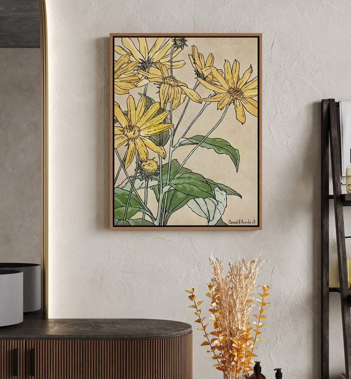 Brighten your space with SUNFLOWERS BY HANNAH BORGER, FLORAL FLOWER PAINTINGS, showcasing vibrant blooms and lush greenery.