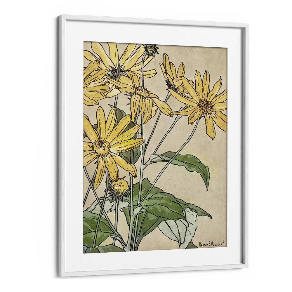 Brighten your space with "Sunflowers by Hannah Borger," a stunning floral flower painting in a white frame.