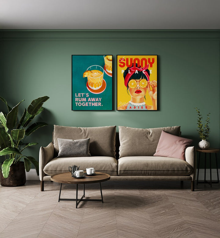 Brighten your space with the SUNNY DAYS SET, SET OF 2 PAINTINGS, featuring vibrant summer-themed artwork.