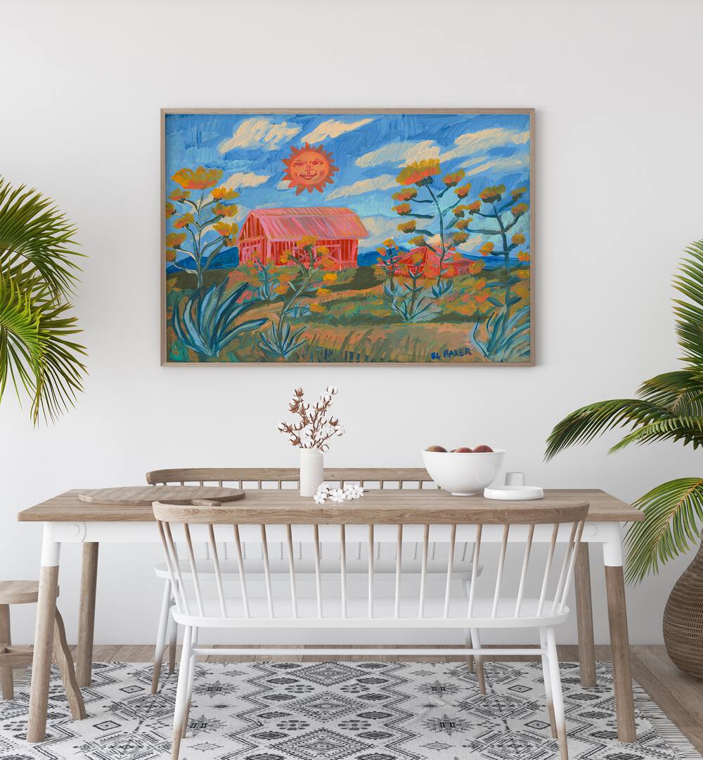 Bright and colorful SUNNY FARM PRINT, LANDSCAPE PAINTINGS, perfect for adding natural beauty to your home decor.