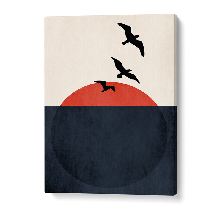 Minimalist SUNSET BREEZE landscape paintings showcase serene coastal sunsets, perfect for adding elegance to any space.