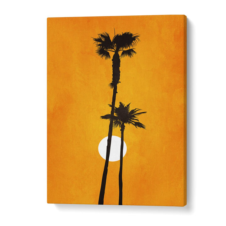 Bright orange landscape painting featuring palm trees, embodying the essence of SUNSHINE PARADISE, LANDSCAPE PAINTINGS.