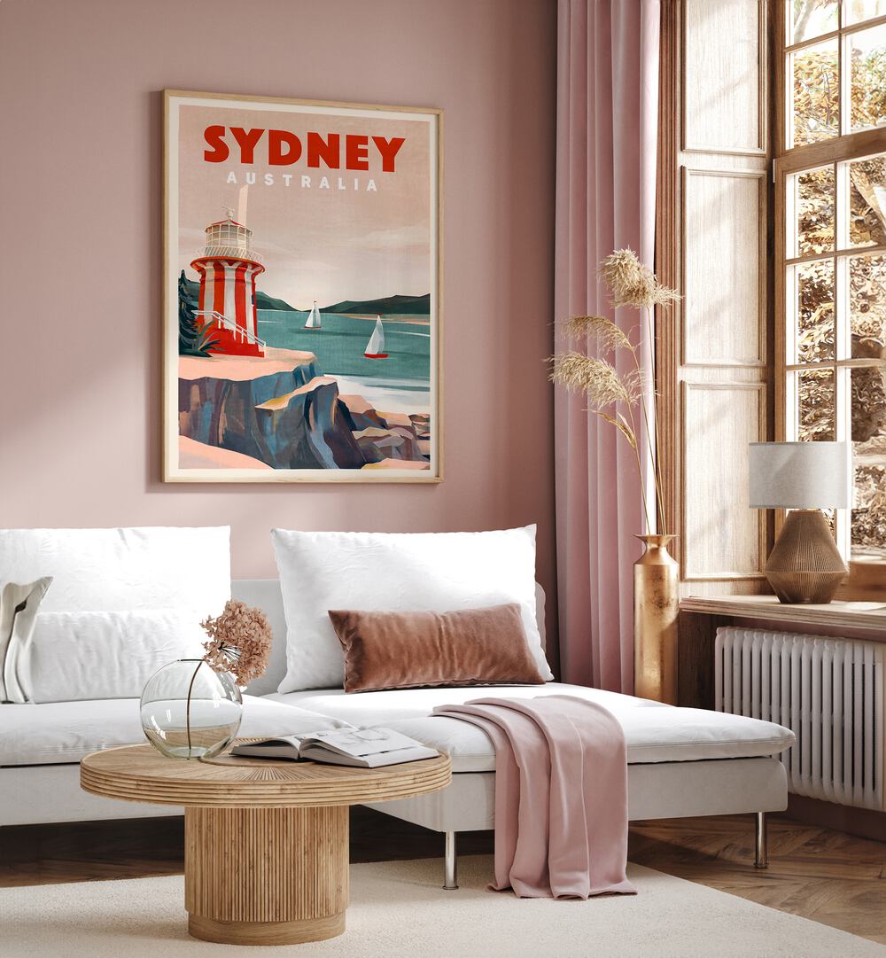 Stunning SYDNEY LIGHTHOUSE, TRAVEL POSTERS showcasing Australia's coastal beauty, perfect for home decor.
