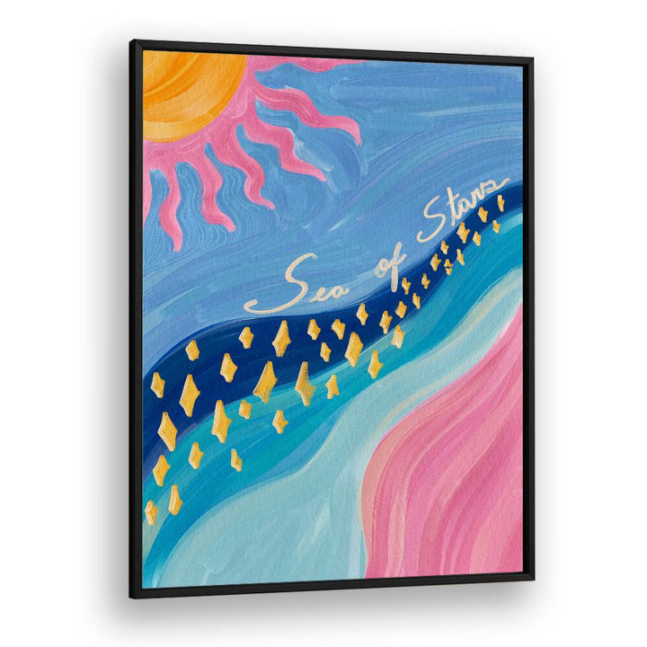 Colorful SEA OF STARS, KIDS ROOM PAINTINGS poster in a black frame, perfect for inspiring creativity in children's spaces.