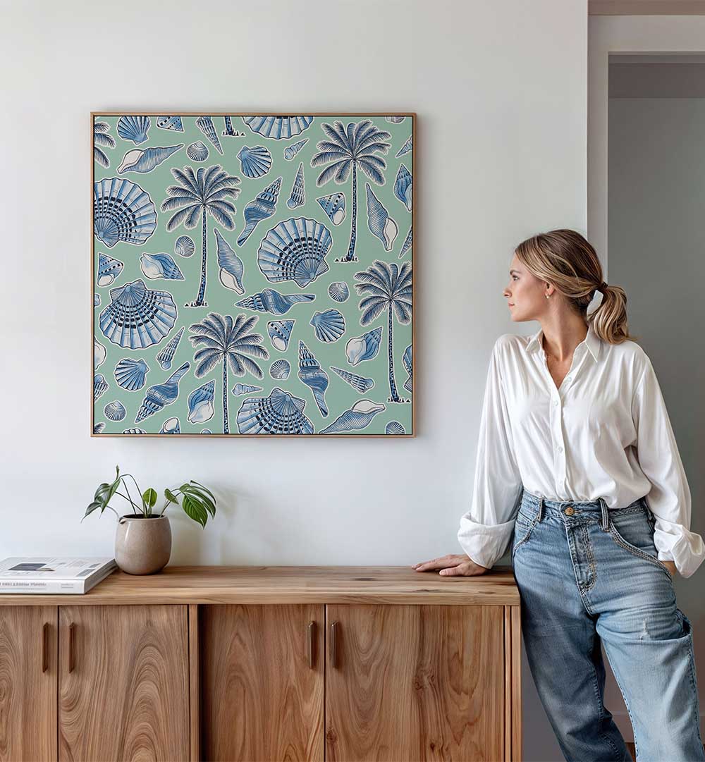 SEA SHELLS AND PALMTREES MINT , BEACH PAINTINGS