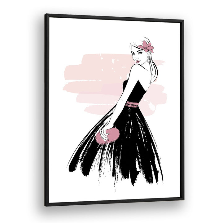 Elegant SENORITA, FASHION POSTERS by Martina, showcasing a chic woman in a stunning dress, perfect for any decor.
