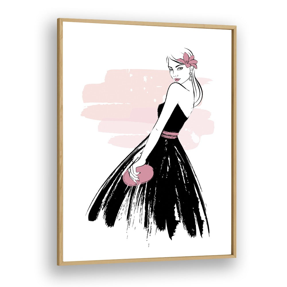 Elegant SENORITA, FASHION POSTERS by Martina, showcasing a stylish woman in a black dress with a chic purse.