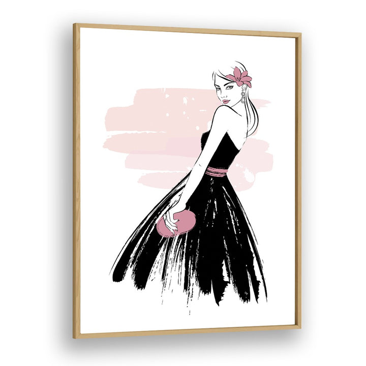 Elegant SENORITA, FASHION POSTERS by Martina, showcasing a stylish woman in a black dress with a chic purse.