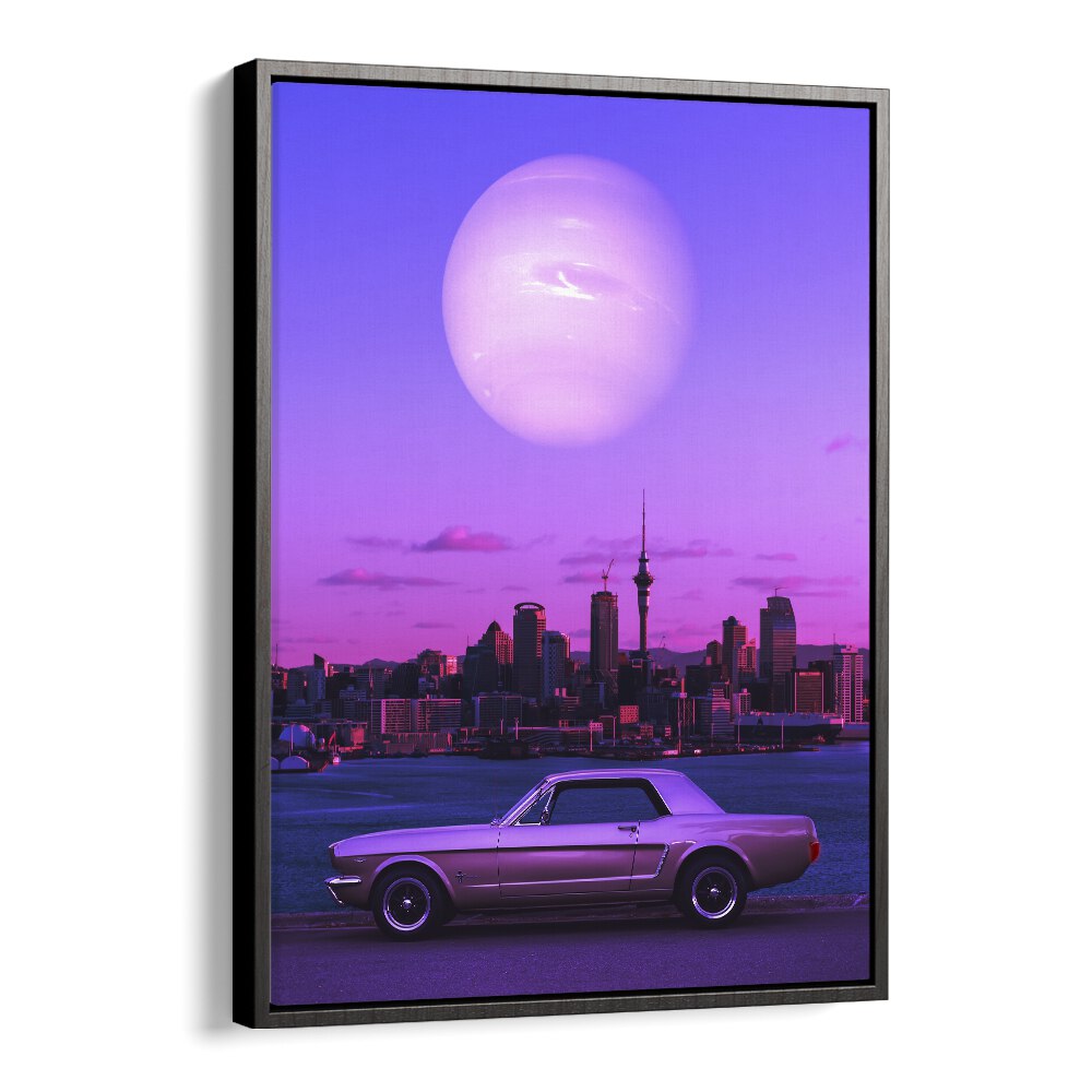 Captivating SERENE DRIVE, SURREAL ART PRINTS by Ritvik Takkar, featuring a dreamy landscape and classic car.