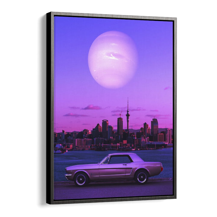 Captivating SERENE DRIVE, SURREAL ART PRINTS by Ritvik Takkar, featuring a dreamy landscape and classic car.