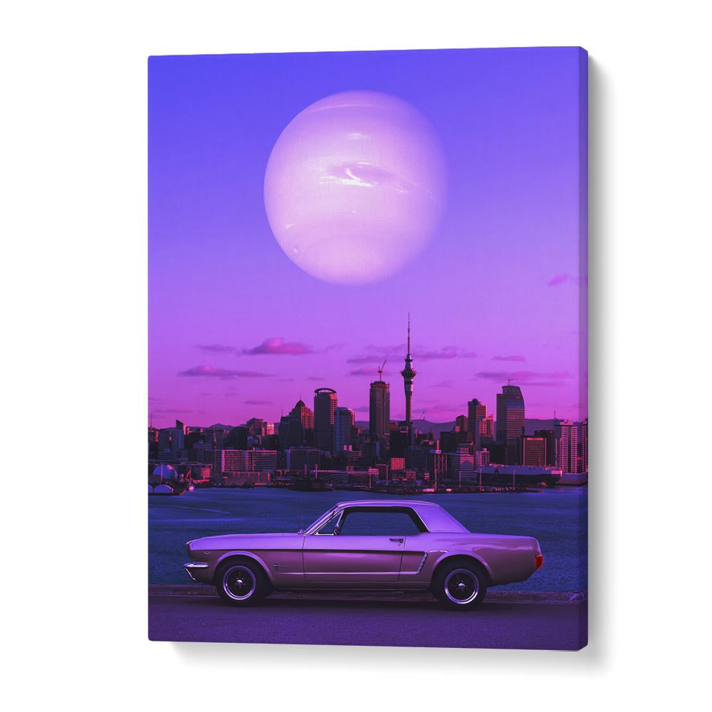 Elevate your space with SERENE DRIVE, SURREAL ART PRINTS featuring a dreamlike landscape and vintage car by Ritvik Takkar.