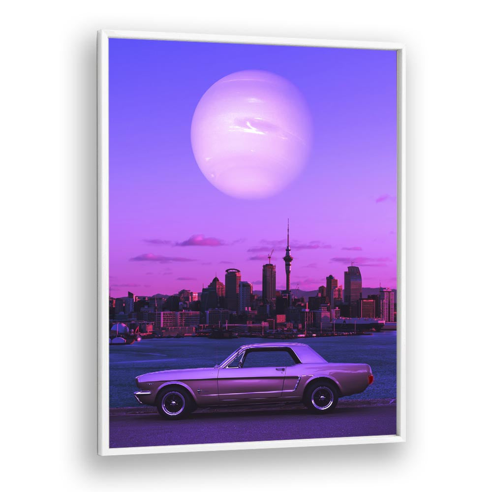Experience the dreamlike charm of SERENE DRIVE, SURREAL ART PRINTS by Ritvik Takkar, featuring vibrant landscapes.