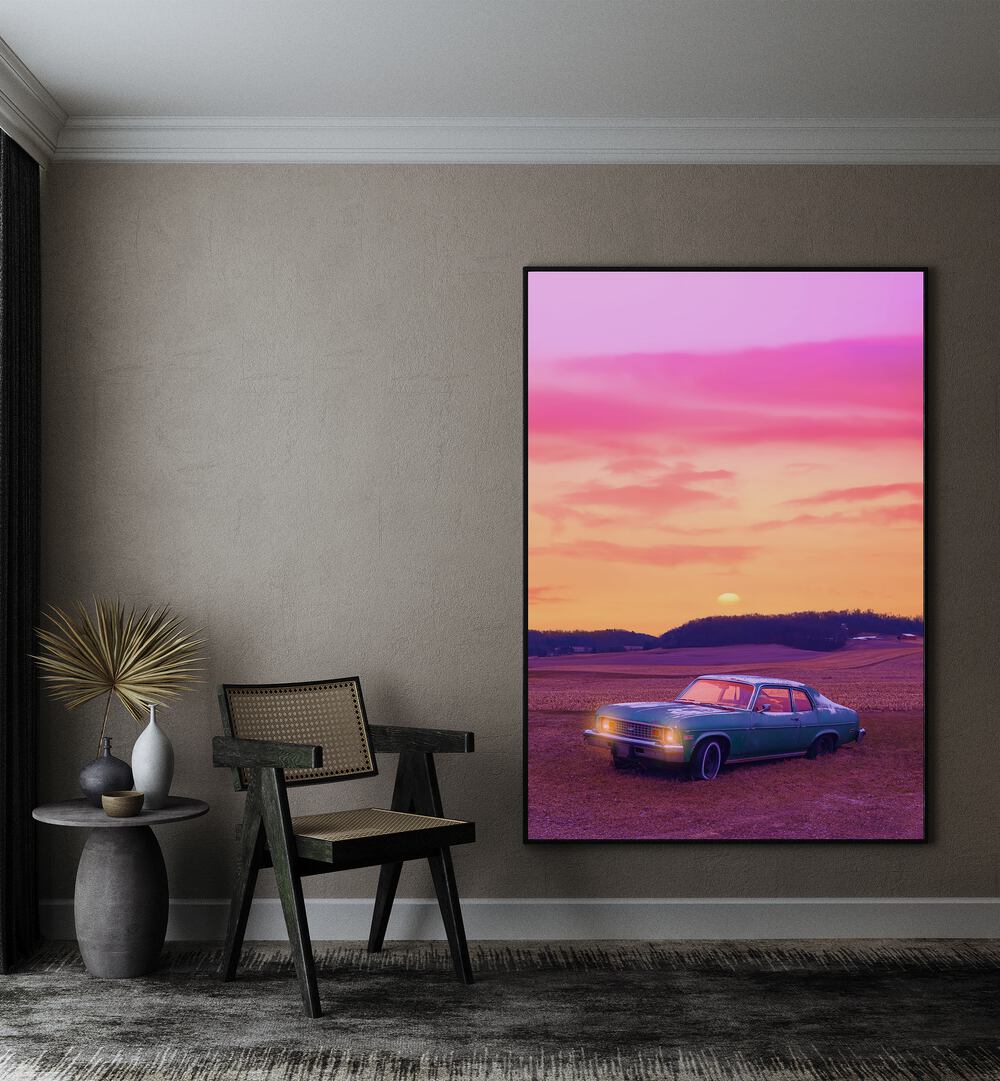 Elegant interior featuring SERENE VIEW, SURREAL ART PRINTS by Ritvik Takkar, enhancing your space with imagination.