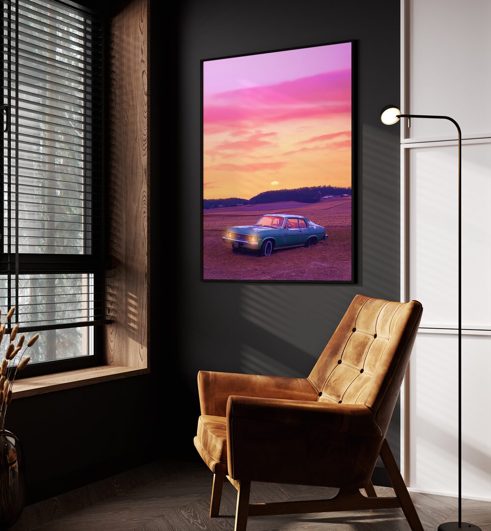 Stylish interior featuring "Serene View, Surreal Art Prints" by Ritvik Takkar, enhancing modern decor with elegance.